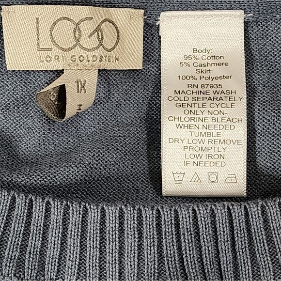 LOGO Lori Goldstein tunic length blue and pink lace trimmed sweater plus size 1X - Picture 3 of 6